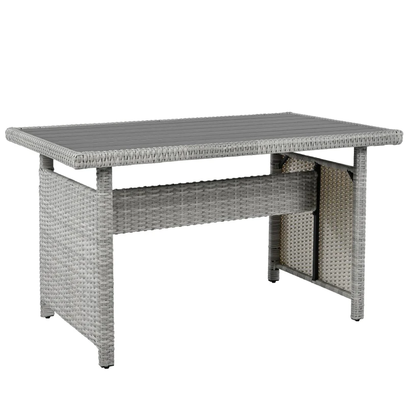 5-Piece Rattan Patio Sofa with Extendable Side Table & Dining Table, All-Weather Wicker Sectional for Garden, 47" L x 27.5" W x 27.5" H, White