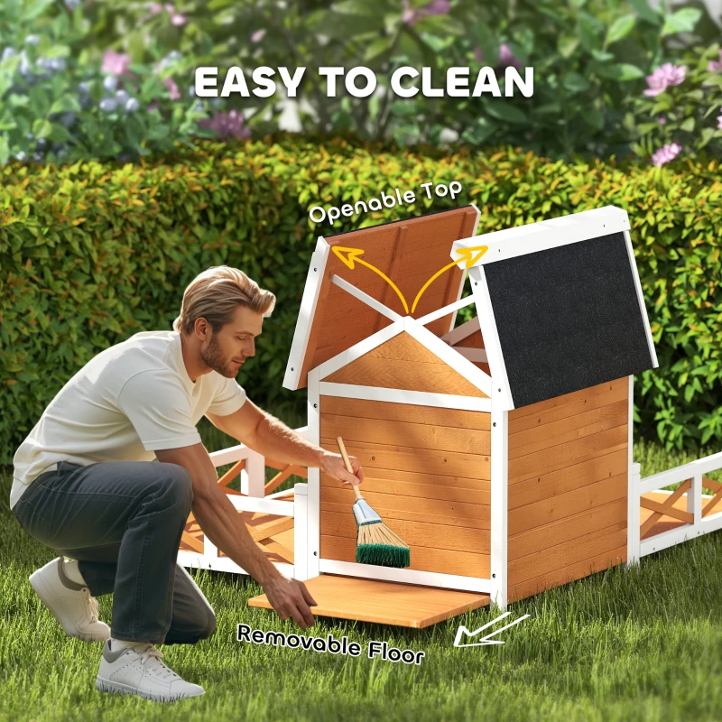 PawHut Outdoor Wooden Dog House, Dog Shelter with Large Porch, Weatherproof & Openable Roof, Elevated Base, Removable Floor