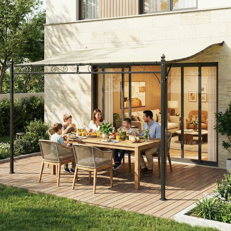 Outsunny 11.5' x 8.2' Outdoor Pergola, Wall Mounted Lean to Pergola with Metal Frame, UPF30+, Garden Gazebo