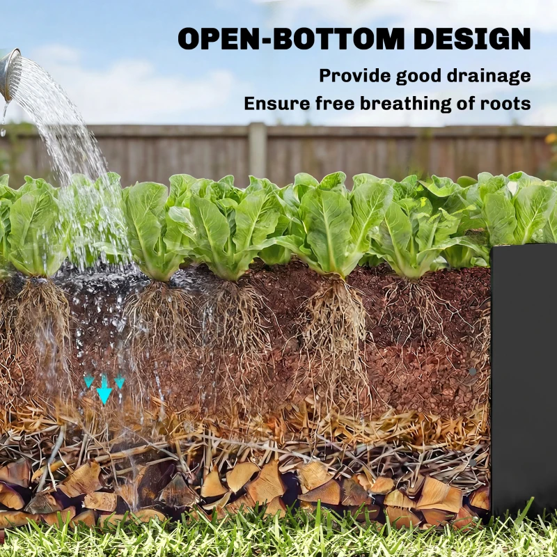 Outsunny Galvanized Raised Garden Bed with Trellis for Climbing Plants, Outdoor Planter Box with Open Bottom, Black