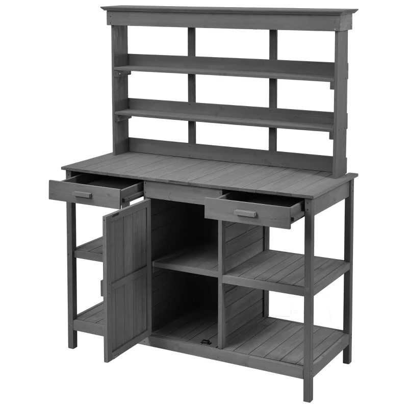 Outdoor Potting Bench with 2 Drawers, Cabinet & Open Shelf, Farmhouse Garden Workstation for Backyard, 50'' L x 19.5'' W x 66'' H, Gray