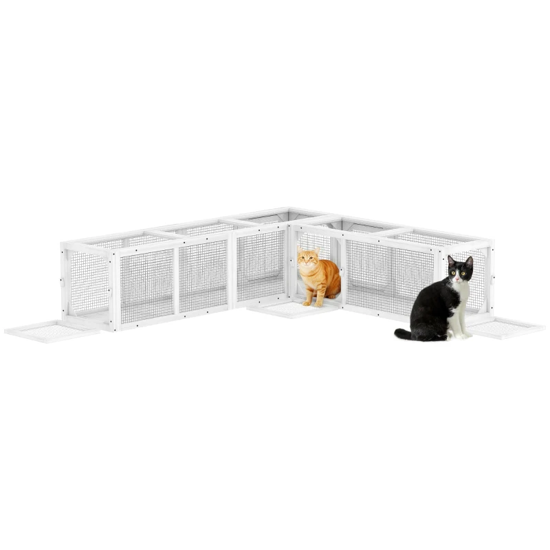 PawHut Cat Tunnel, Outdoor Cat Enclosure with Combinable Design, 8 Doors, 98" Kitty Toys for House, Window, Cage, White