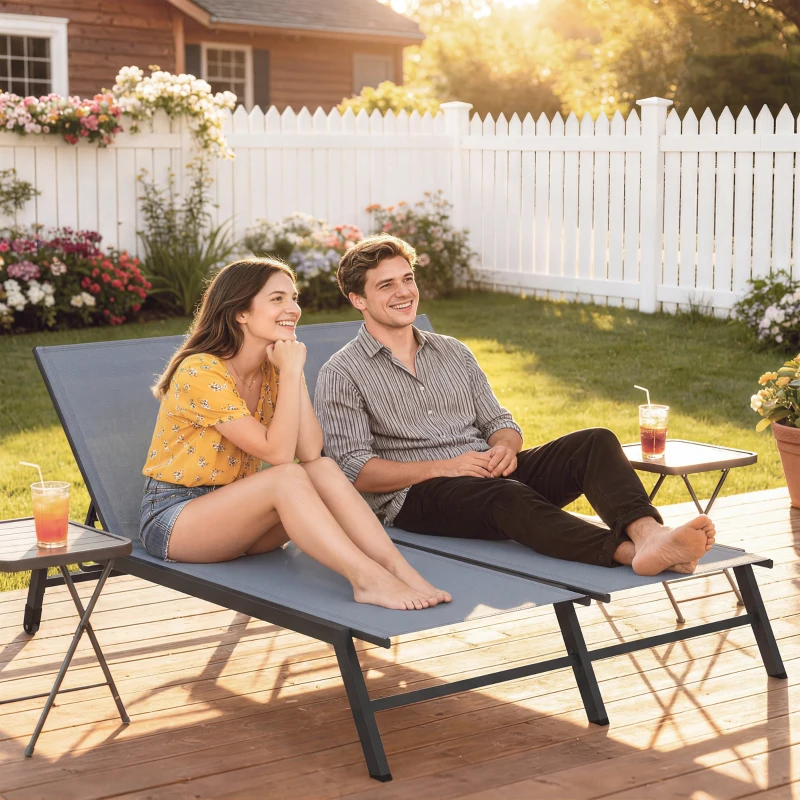 Outsunny Chaise Lounge Chair for 2 Person, Outdoor Lounge Chair with 5-Position Adjustable and Wheels