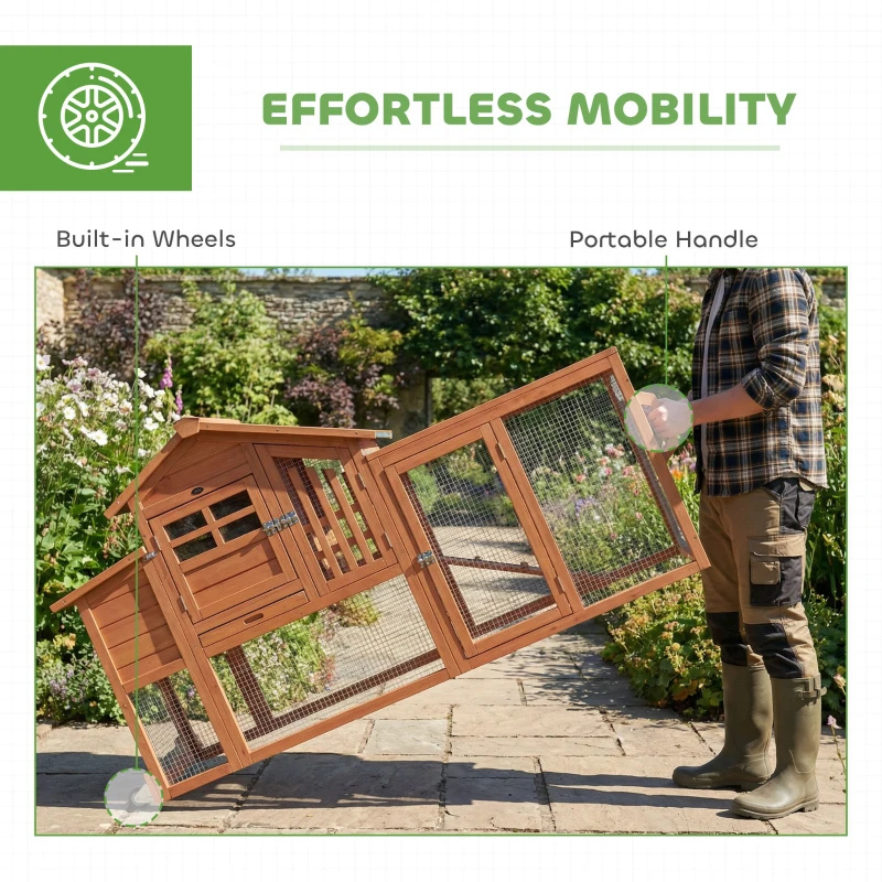 PawHut Chicken Coop with Run Mobile Wooden Hen House with Nesting Box Pull-out Tray for 1-2 Chickens Orange