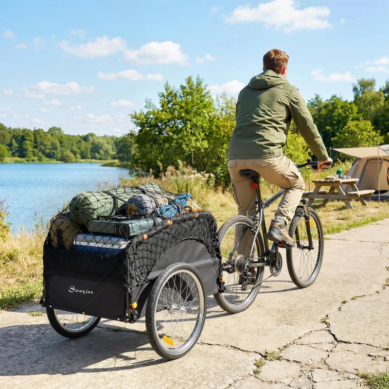 Soozier Bike Cargo Trailer, 45 Gal Bicycle Trailer Wagon Cart with Cargo Net, Quick Release 20" Wheels, Safe Reflectors