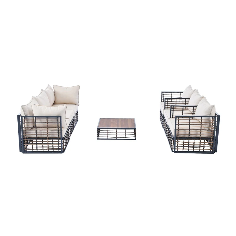 All-Weather Patio Sectional with Cushions & Coffee Table, Metal Furniture with Modular Design for Garden, 25" L x 25" W x 24" H, Dark grey