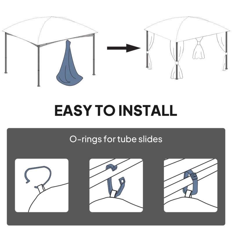 Outsunny Gazebo Curtains, 10' x 10' Universal Replacement Privacy Curtain, 4-Panels Sidewall with Roll up Mesh Windows, Khaki
