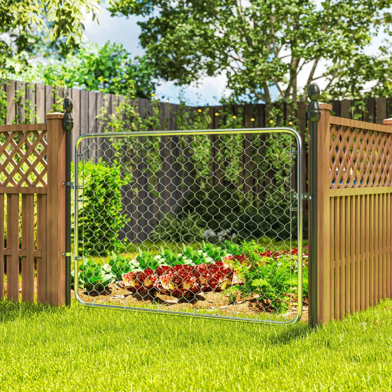 Outsunny Garden Gate Chain Link Fence Gate, Galvanized Steel Garden Door for Yard Entrance Way, 47.2 x 70.9 in., Silver