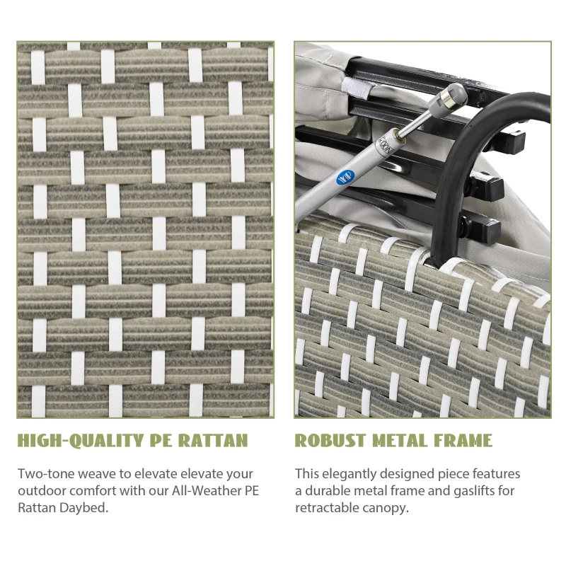 Round Rattan Patio Daybed with Retractable Canopy and Table, Versatile Sunbed with Separate Garden Seating, 66.5" L x 65" W x 53.5" H, Gray