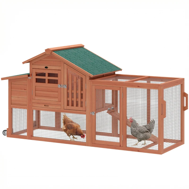 PawHut Chicken Coop with Run Mobile Wooden Hen House with Nesting Box Pull-out Tray for 1-2 Chickens Orange