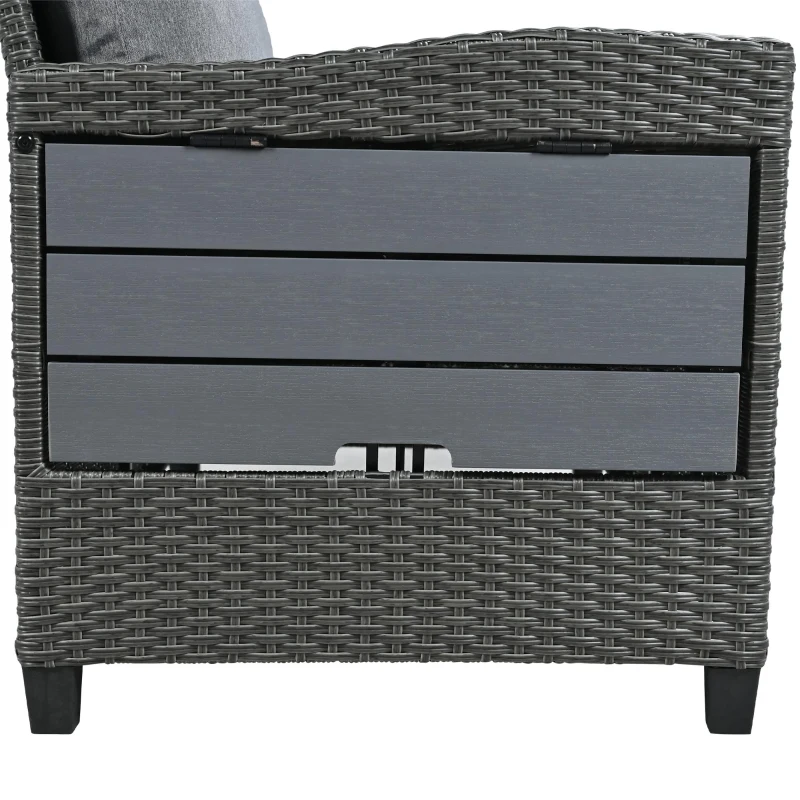 5-Piece Rattan Patio Sofa with Extendable Side Table & Dining Table, All-Weather Wicker Sectional for Garden, 47" L x 27.5" W x 27.5" H, Gray