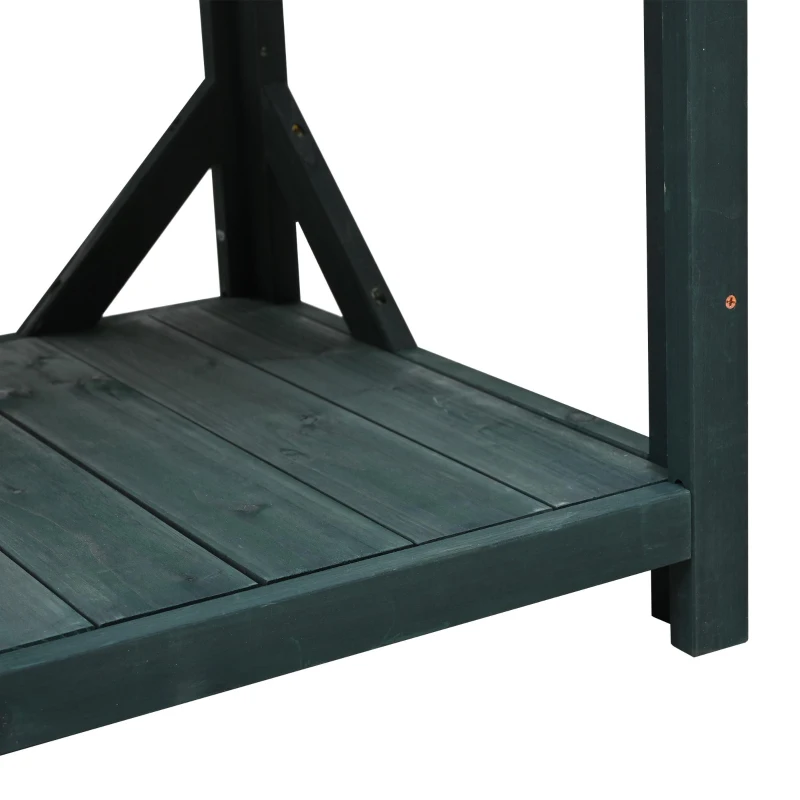 Outdoor Potting Bench with 4 Shelf & Side Hook for Patio, Farmhouse Garden Workstation with Large Tabletop, 47'' L x 19.5'' W x 65'' H, Green