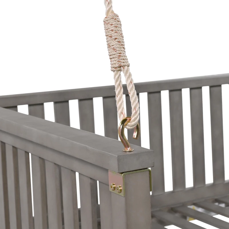 Minimalist Swing Bed with Safe Sloped Design for Backyard, Wooden Porch Swing with High Weight Capacity, 79" L x 41.5" W x 21" H, Gray