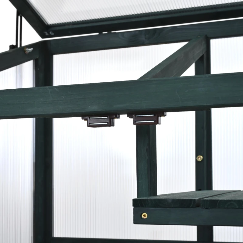 Portable Wood Greenhouse with Wheels & 3-Tier Shelf, Solid Wood Frame with Openable Roof for Balcony, 31.5'' L x 22.5'' W x 62'' H, Green