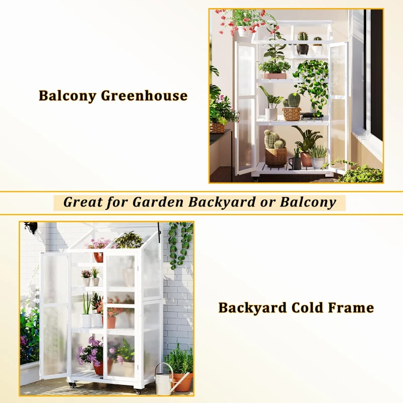 Portable Wood Greenhouse with Openable Roof & 3-Tier Shelf, Vertical Cold Frame for Indoor Outdoor Use, 31.5'' L x 22.5'' W x 62'' H, White