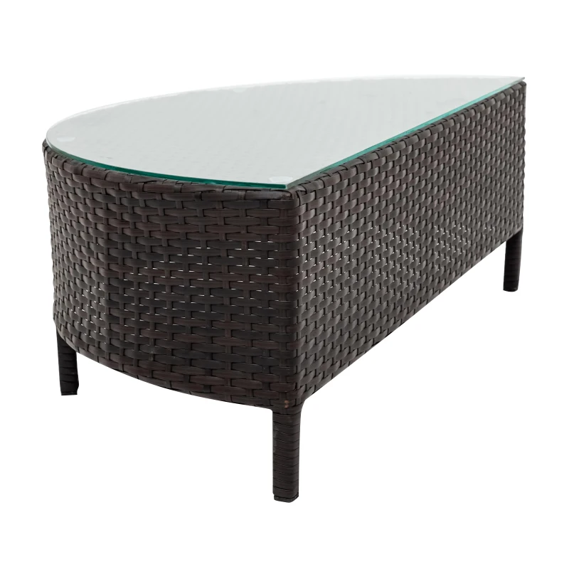 5 Piece Half-Moon Patio Sectional with Glass Table, All-Weather Wicker Sofa with Thick Cushions, 47.5" L x 27" W x 27" H, Beige