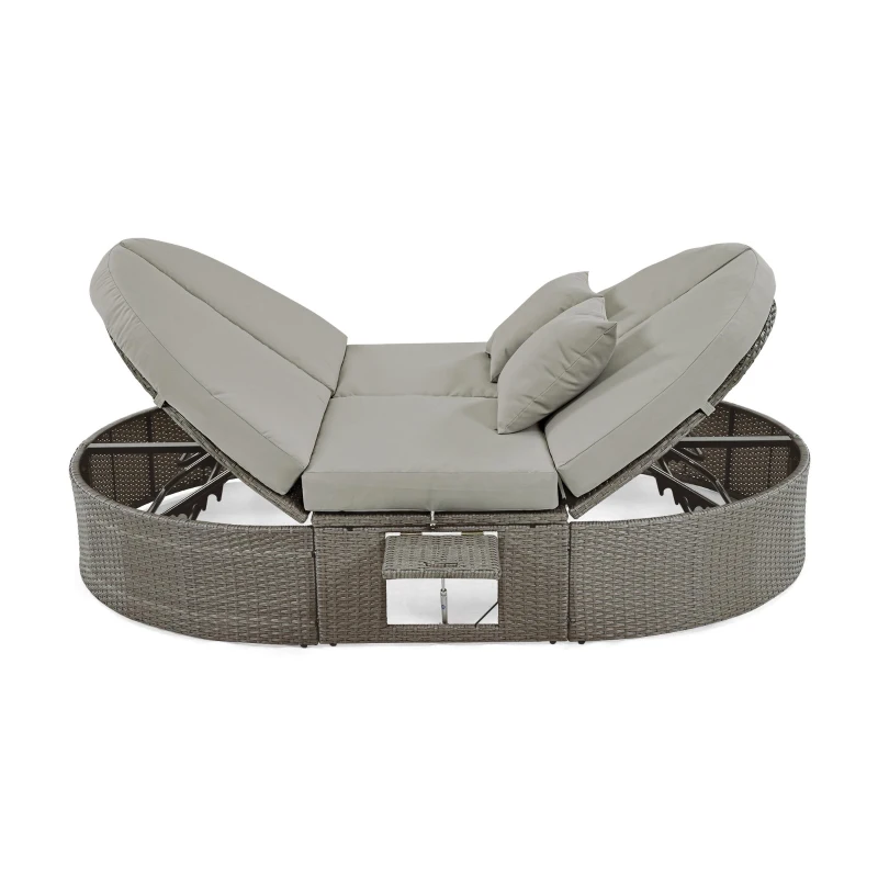 All-Weather Rattan Daybed with Adjustable Backrest, Stylish Chaise Lounge with Thick Cushion for Poolside, 78.5" L x 55.5" W x 16.5" H, Gray