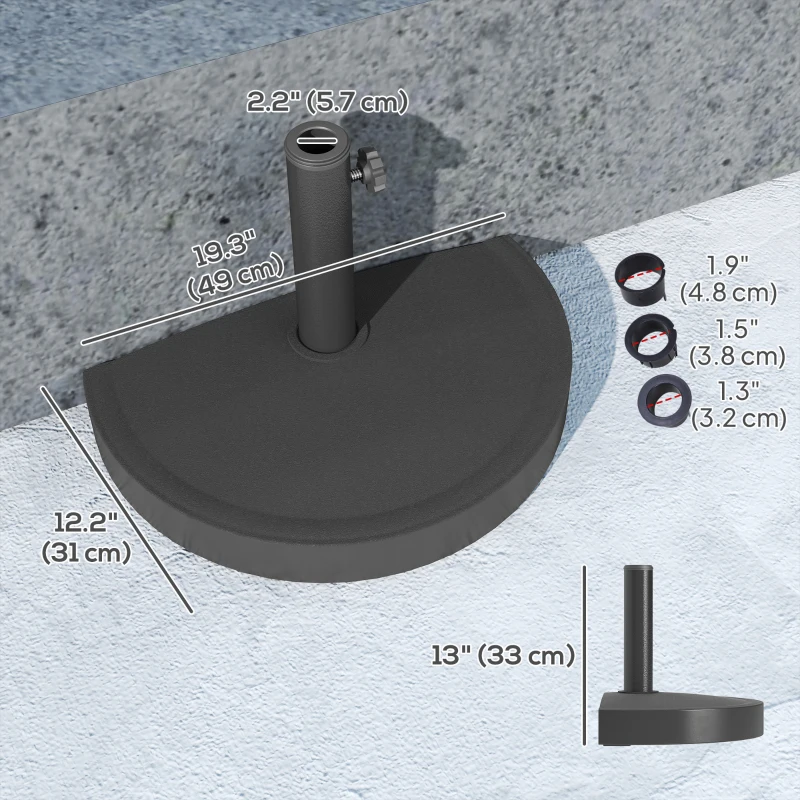 Outsunny 20 lbs Resin Half Parasol Base Outdoor Umbrella Stand Weight, Concrete Garden Parasol Stand, Black