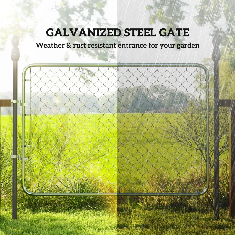 Outsunny Garden Gate Chain Link Fence Gate, Galvanized Steel Garden Door for Yard Entrance Way, 47.2 x 70.9 in., Silver