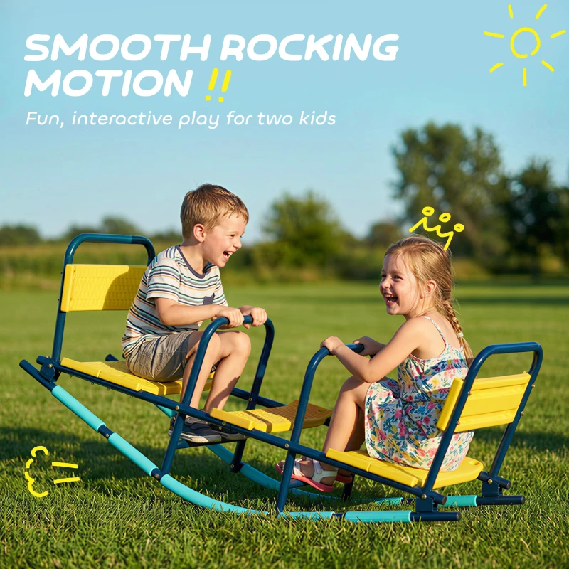 Qaba Teeter Totter Seesaw for Kids, 2 in 1 Metal Rocking Seesaw for Toddlers Age 3-8, Playground Equipment for Backyard