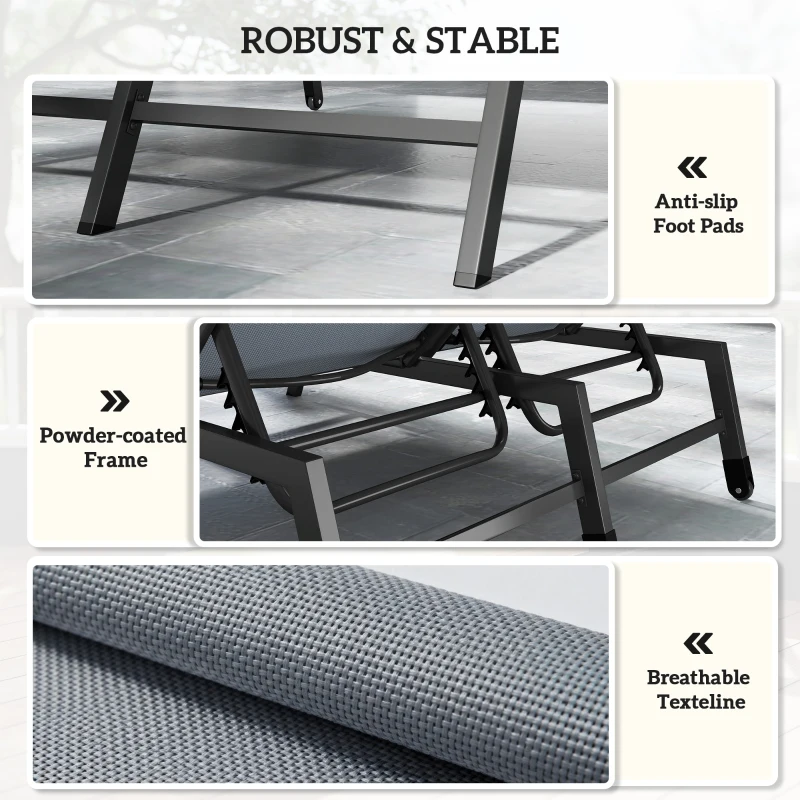 Outsunny Chaise Lounge Chair for 2 Person, Outdoor Lounge Chair with 5-Position Adjustable and Wheels