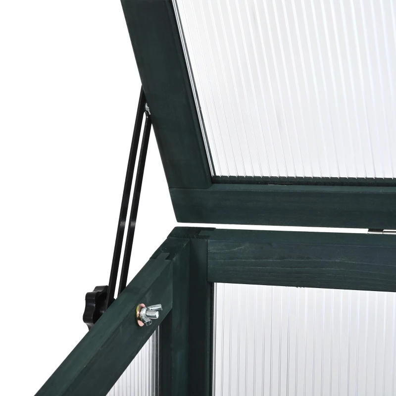 Portable Wood Greenhouse with Wheels & 3-Tier Shelf, Solid Wood Frame with Openable Roof for Balcony, 31.5'' L x 22.5'' W x 62'' H, Green