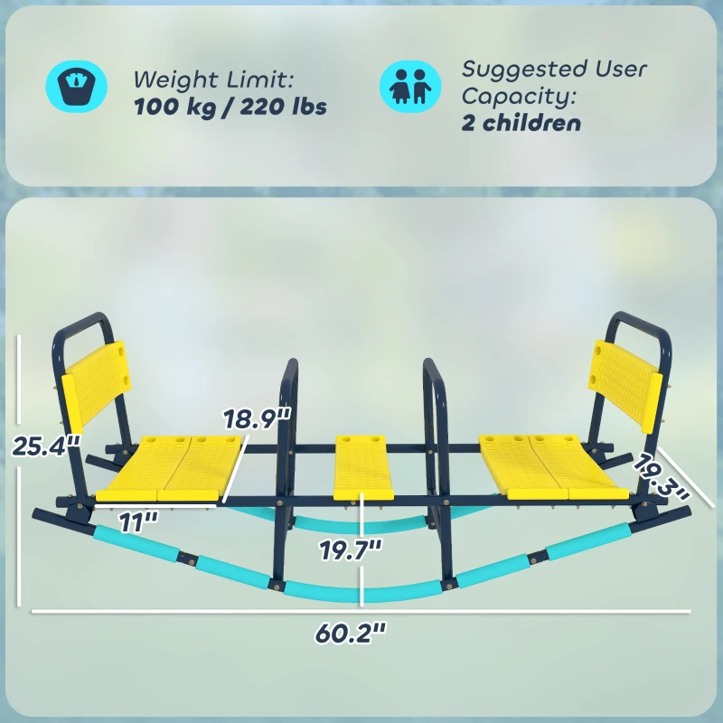 Qaba Teeter Totter Seesaw for Kids, 2 in 1 Metal Rocking Seesaw for Toddlers Age 3-8, Playground Equipment for Backyard