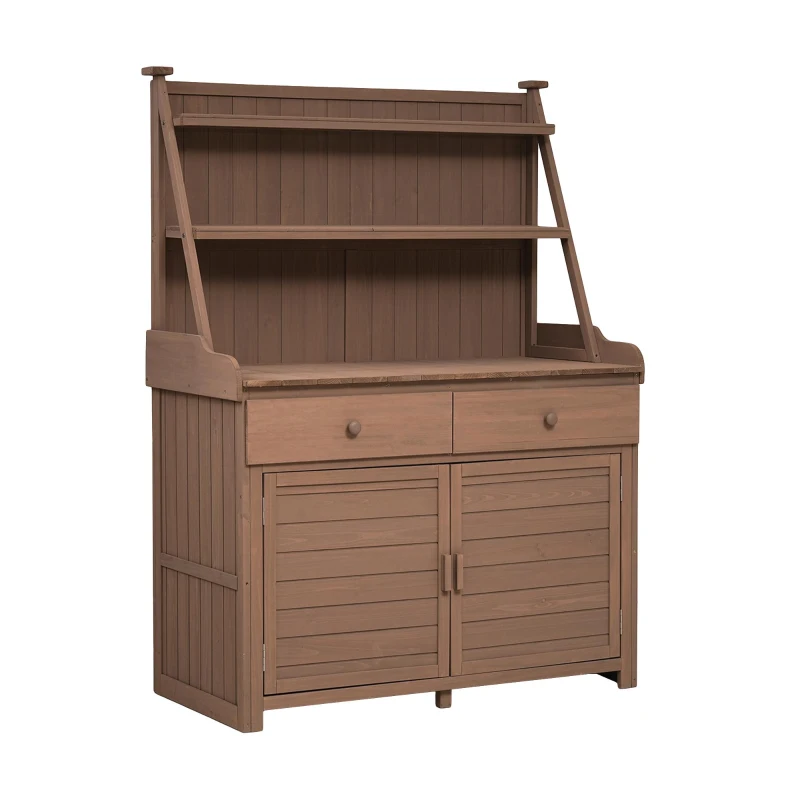 Garden Potting Bench Table with Cabinet, Drawer & Shelf, Fir Wood Outdoor Workstation for Garden & Patio, 47'' L x 23'' W x 65'' H, Brown