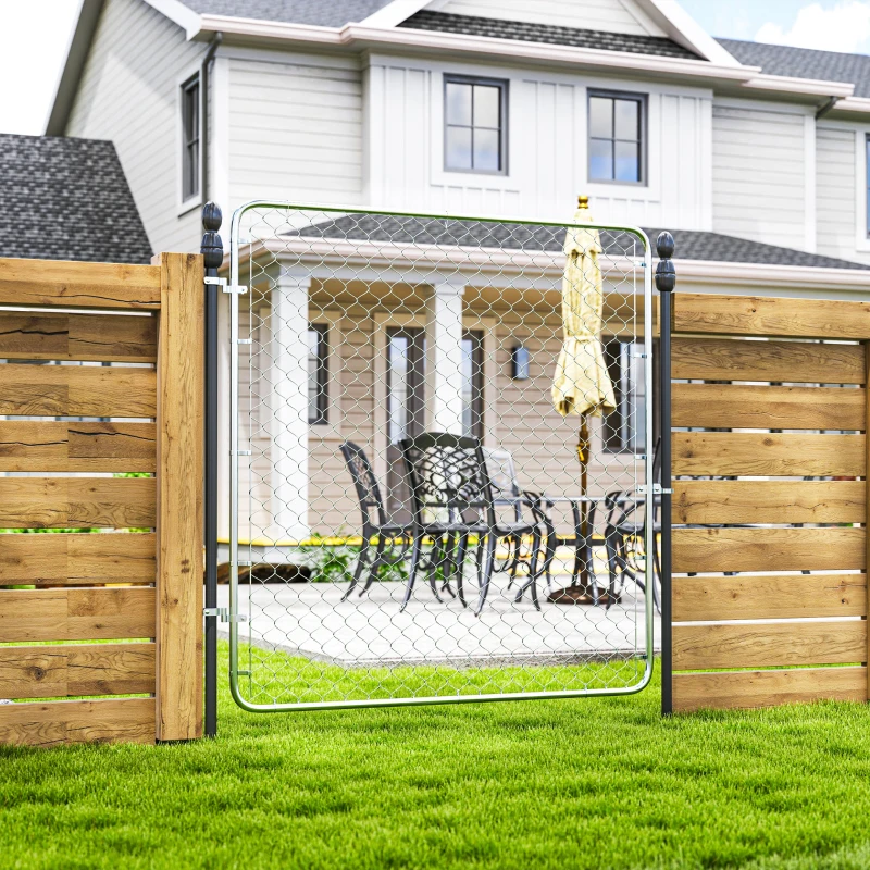 Outsunny Garden Gate Chain Link Fence Gate, Galvanized Steel Garden Door for Yard Entrance Way, 70.9 x 70.9 in., Silver