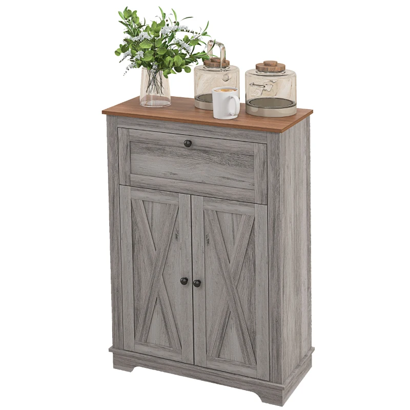 HOMCOM Storage Cabinet Farmhouse Sideboard Storage Cabinet with Doors and Drawer for Kitchen, Living Room, Grey Wash