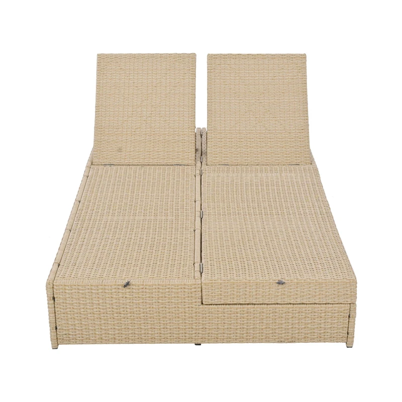 Outdoor Patio Sunbed with Adjustable Backrest & Side Tray, Wicker Rattan Lounger with Thick Cushion, 47" L x 29.5" W x 15" H, Brown