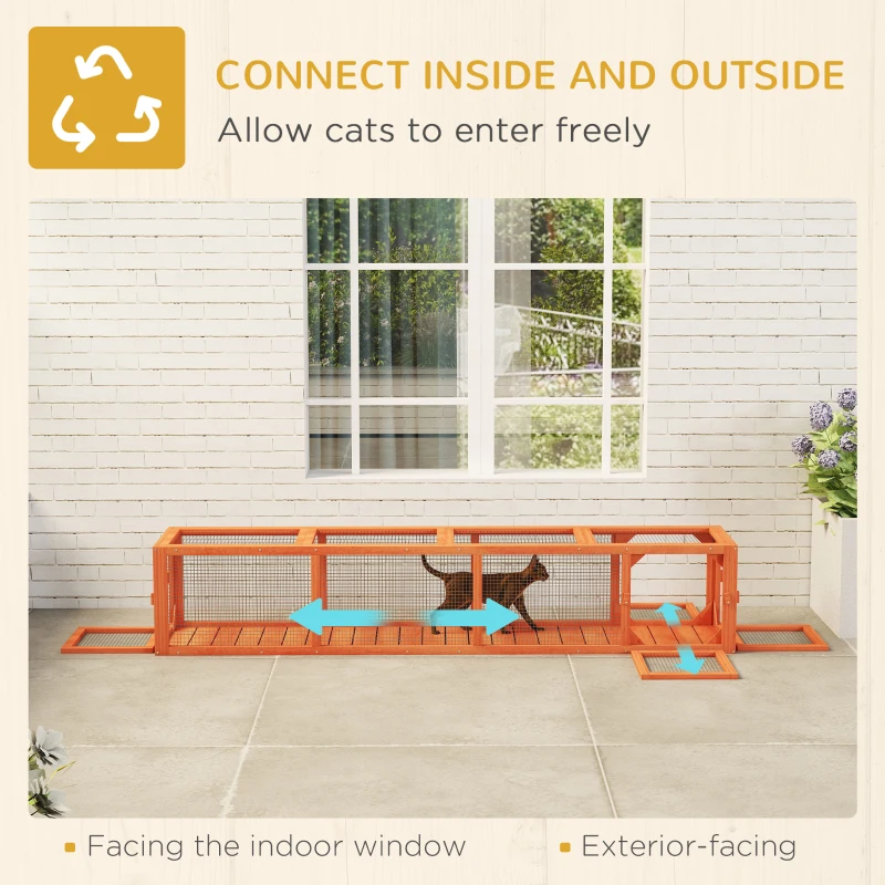 PawHut 79" Long Cat Tunnel, Cat shelter L- Shape with Extendable Design, Cat Enclosure for Indoor/Outdoor Use, Orange