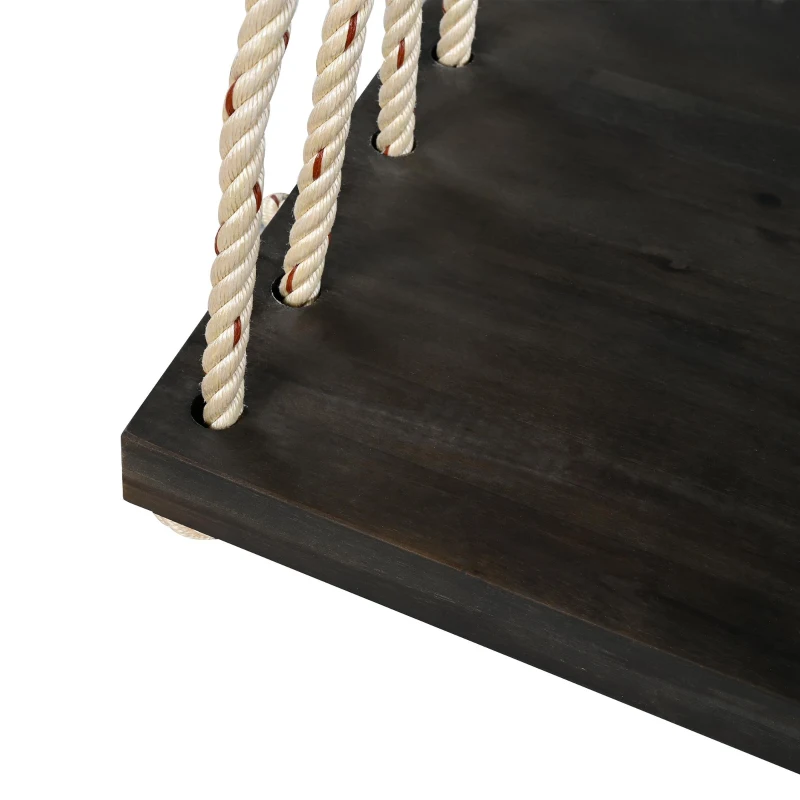 Acacia Wood Porch Swing with 10.8FT Hemp Rope for Adults, Durable Hanging Swing Bench with Cushion, 63" L x 23.5" W x 2" H, Brown