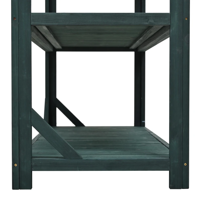 Outdoor Potting Bench with 4 Shelf & Side Hook for Patio, Farmhouse Garden Workstation with Large Tabletop, 47'' L x 19.5'' W x 65'' H, Green