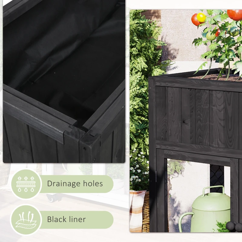 Mini Wood Cold Frame Greenhouse with Wheels for Patio, Elevated Garden Bed for Indoor Outdoor Use, 35.5" L x 17.5" W x 37.5" H, Black
