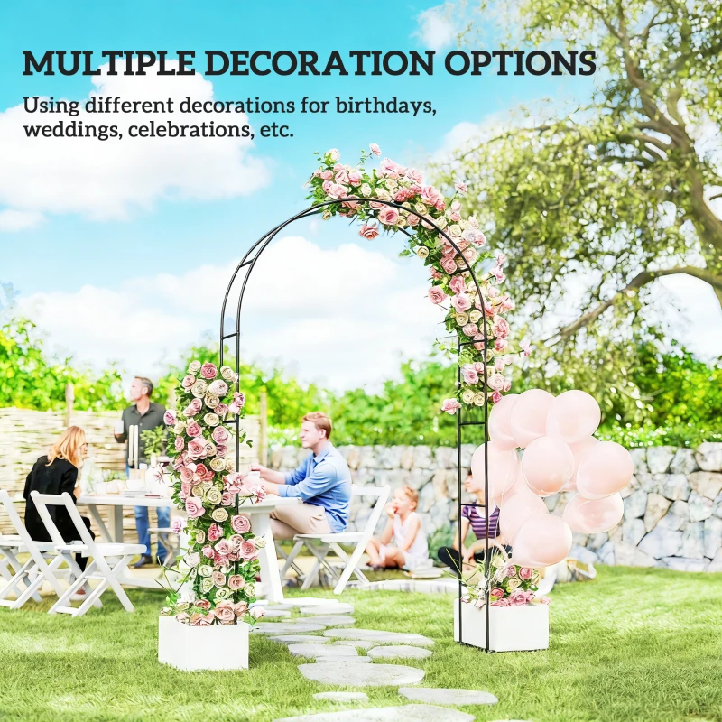 Outsunny 8 ft Steel Garden Arch, Garden Arbor Trellis with Large Base for Climbing Plants, Wedding Arch Stand, Black