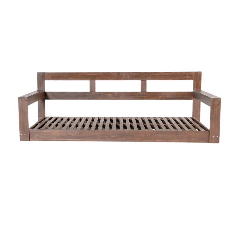 Twin Size Farmhouse Swing Daybed for Backyard Relaxation, Acacia Wood Porch Swing with 4 Hanging Rope, 82'' L x 40.5'' W x 27.5'' H, Brown