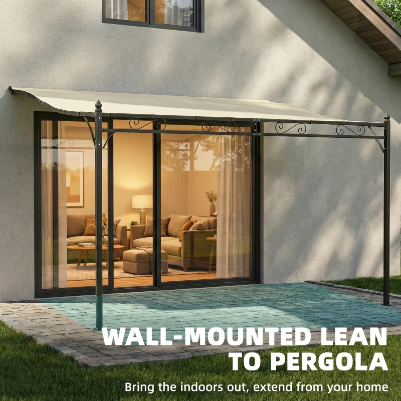 Outsunny 11.5' x 8.2' Outdoor Pergola, Wall Mounted Lean to Pergola with Metal Frame, UPF30+, Garden Gazebo