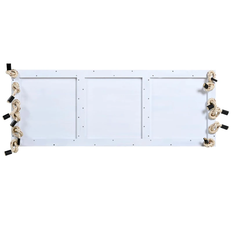 Patio Wooden Swing Chair with 10.8FT Hemp Rop, Hanging Acacia Wood Porch Swing with Cushion & Pillow, 63'' L x 23.5 W x 2'' H, White