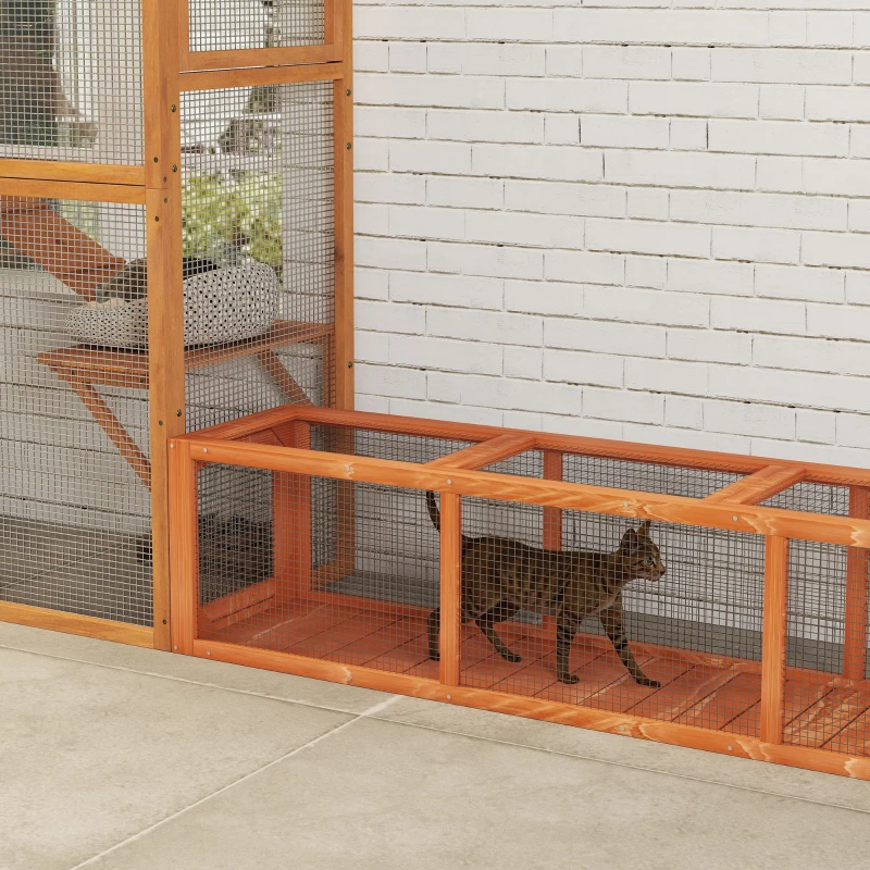 PawHut 79" Long Cat Tunnel, Cat shelter L- Shape with Extendable Design, Cat Enclosure for Indoor/Outdoor Use, Orange