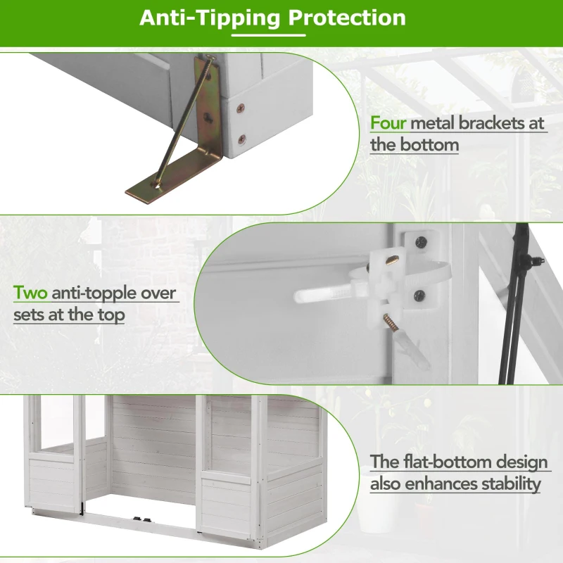 Walk-In Greenhouse with 4 Skylight & 2 Folding Shelf, Wood Cold Frame with Polycarbonate Panel for Garden, 58'' L x 29'' W x 78'' H, White