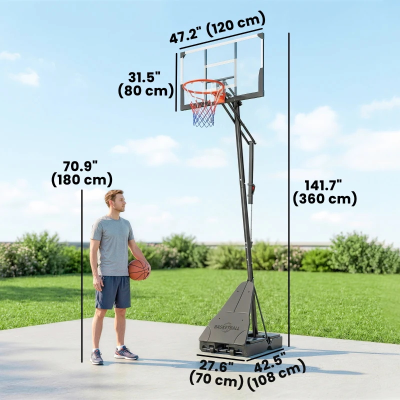 Soozier Portable Basketball Hoop Height Adjustable 8-10 Ft with 47" Shatterproof Backboard, Shock Absorbent Rim, Fillable Base
