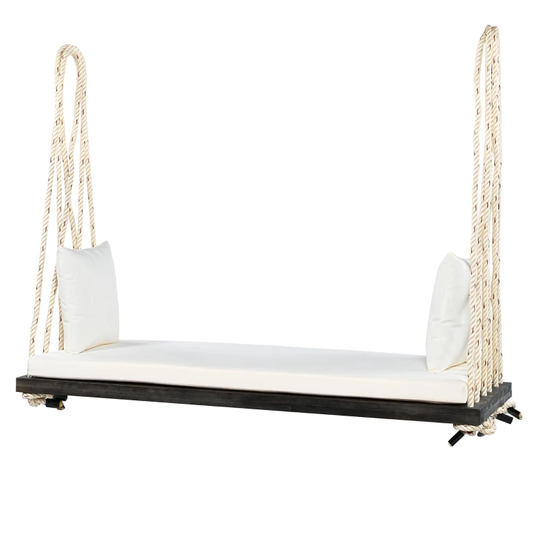 Acacia Wood Porch Swing with 10.8FT Hemp Rope for Adults, Durable Hanging Swing Bench with Cushion, 63" L x 23.5" W x 2" H, Brown