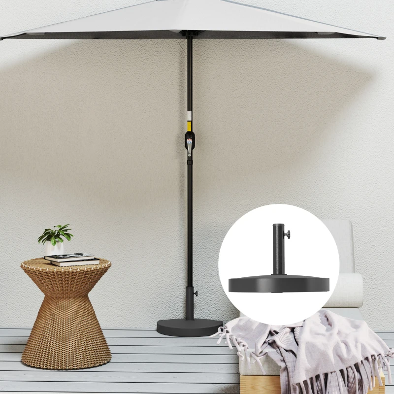 Outsunny 20 lbs Resin Half Parasol Base Outdoor Umbrella Stand Weight, Concrete Garden Parasol Stand, Black