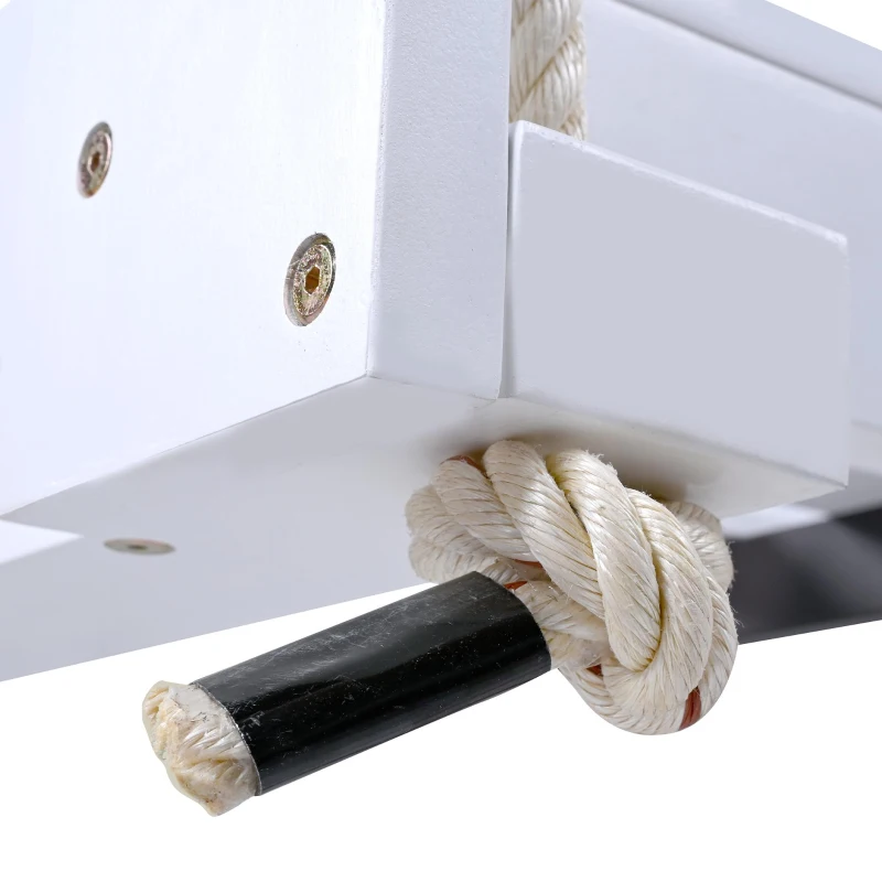 Twin Porch Swing Bed with Acacia Wood Frame & Hemp Ropes, Outdoor Hanging Daybed for Patio & Garden, 86'' L x 41.5'' W x 17.5'' H, White