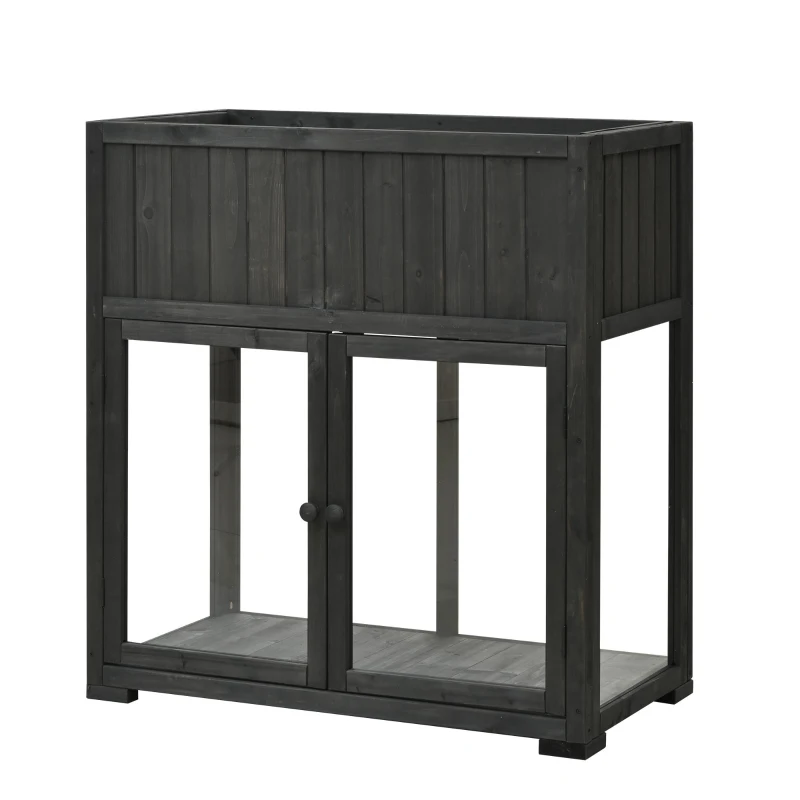 Mini Wood Cold Frame Greenhouse with Wheels for Patio, Elevated Garden Bed for Indoor Outdoor Use, 35.5" L x 17.5" W x 37.5" H, Black