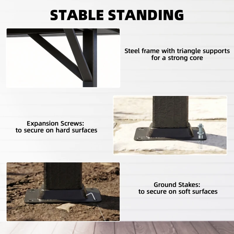 Outsunny 10' x 12.5' Outdoor Gazebo with Curtains and Netting, Double Roof Metal Patio Gazebo Canopy Shelter with Hook, Dark Grey