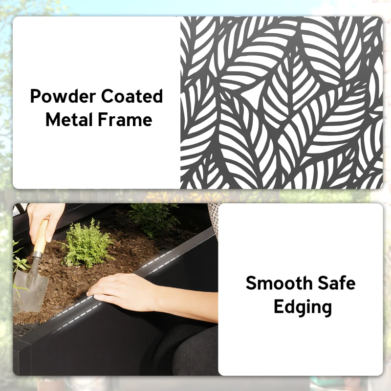 Outsunny Metal Planter Box with Trellis, 44.5" Raised Garden Bed with Trellis Privacy Screen for Climbing Plants, Leaves Cut-Out