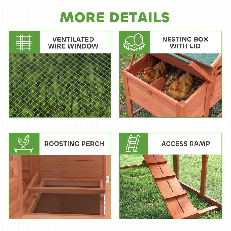 PawHut Chicken Coop with Run Mobile Wooden Hen House with Nesting Box Pull-out Tray for 1-2 Chickens Orange