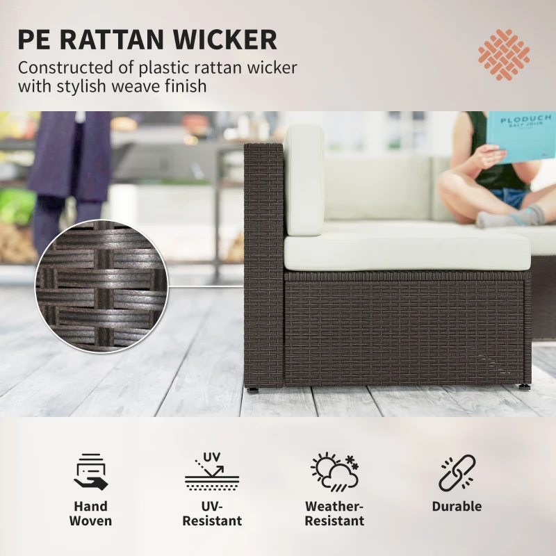 Outsunny 7 Piece Patio Furniture Set, All Weather PE Rattan Outdoor Furniture Conversation Sets with Glass Top Coffee Table